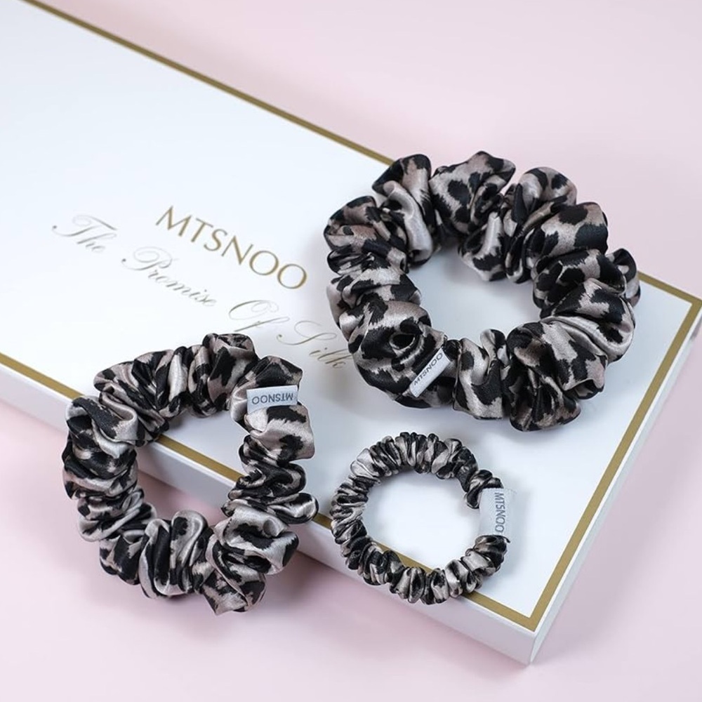 Leopard Print Silk Scrunchies Set